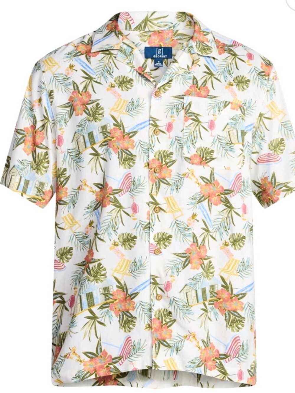 George Men's Relaxed Fit Printed Camp Shirt with Short Sleeves,